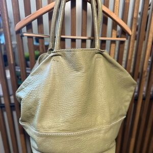Crate & Barrel Green Pebble Leather Olive Green Large Tote Bag